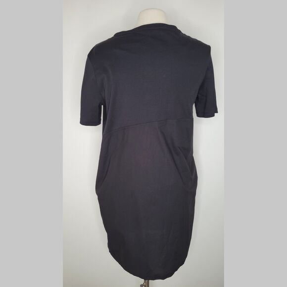 COS Black Short Sleeve Mini Dress Size M Asymmetrical Pockets Front Pleat - Picture 3 of 14